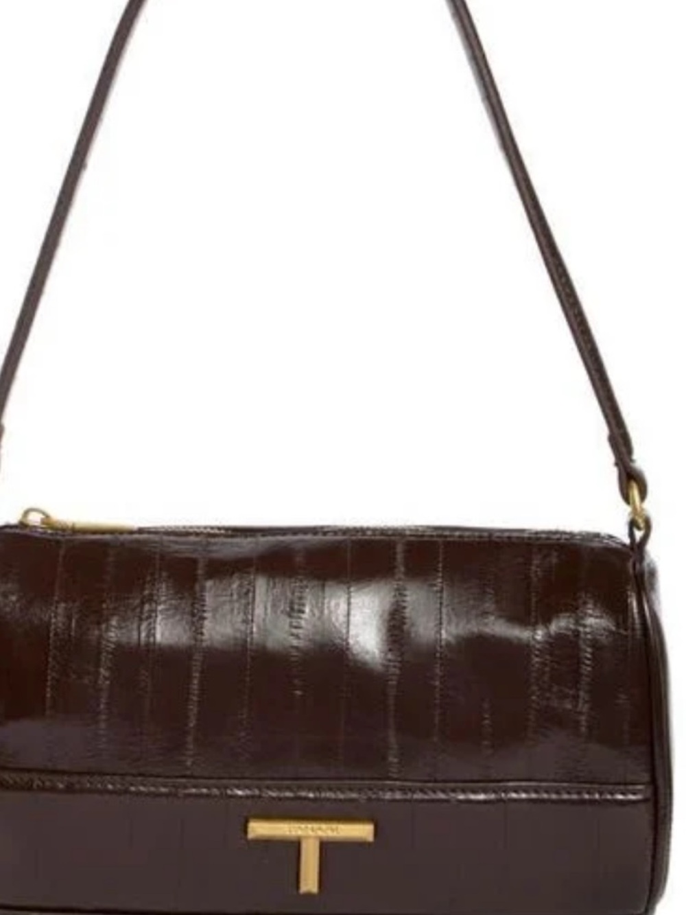 Tahari Metallic Dark Brown Shoulder Bag with Gold T Detail NWT - Picture 2 of 10